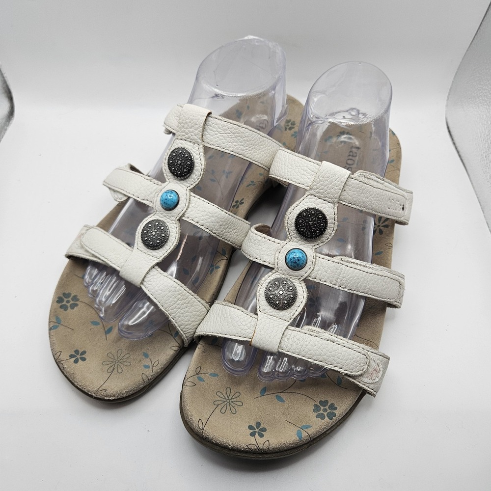 Taos Womens Prize 3 Sandals White Adjustable Strap Stone Sandals Comfort Sz 11